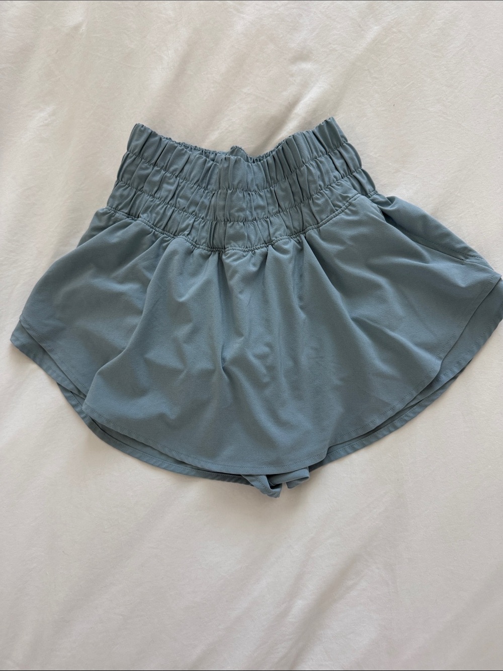 CRZ YOGA Smocked High-Waist Flow Shorts - Steel Blue